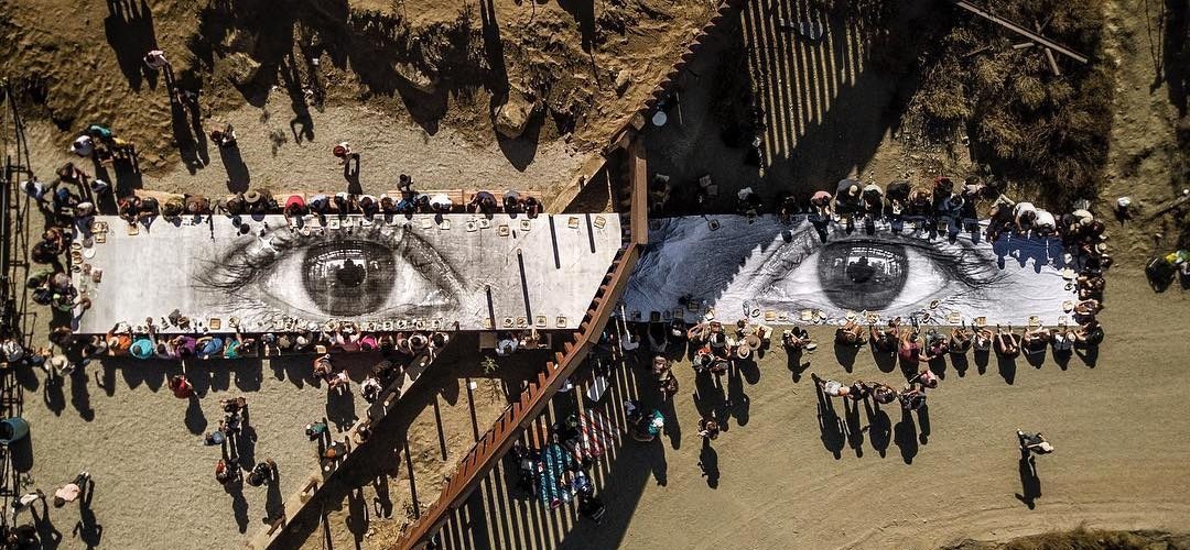 areal view of picnic with large eyes as the picnic blanket